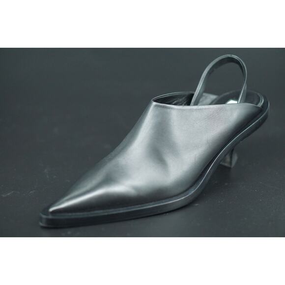 Jil Sander Slingback Pointed Toe Mid Heel mule Sz 36 Black Leather New $890